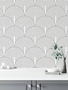 17.7 X 78.7/118 英寸现代几何即剥即贴壁纸 - 易于移除、自粘、耐用的橱柜和墙壁接触纸 - 黑白秋季美学墙面装饰，带几何图案，适合家庭和办公室 - 黑與白 - 查看 5