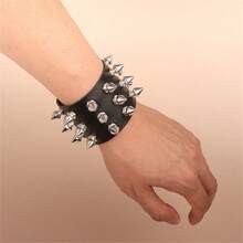 Brazalete ajustable con pinchos góticos punk de 2024, brazalete de cadenas negro con tachuelas para mujeres y hombres - Negro - Ver 10
