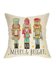 1/4 件快乐胡桃夹子装饰枕套（不含枕芯）月亮和星星主题枕套，现代双面印花，拉链开合，编织涤纶装饰靠垫套，适合各种房间类型家居装饰圣诞装饰房间装饰圣诞 - 彩色 - 查看 8