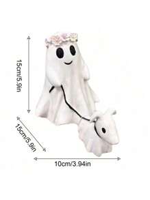 Halloween Ghost Walking Dog Statue, Large/Medium Ghost Walking His Ghost Dog, Spooky Ghost Dog Halloween Figurine For Yard, Garden, Corridor,Tabletop Decorations - B - View 7