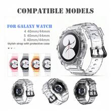 TPU 表带带保护壳适用于三星 Galaxy Watch 4 5 6 40 毫米 44 毫米 - 透黑 - 查看 3