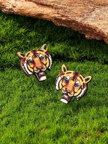 1 Pair Printed Wood Football Team Spirit Game Day Tigers Stud Earring For Women, Girlfriend Gift - Multicolor - View 5