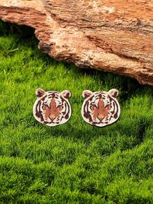 1 Pair Printed Wood Football Team Spirit Game Day Tigers Stud Earring For Women, Girlfriend Gift - Multicolor - View 2