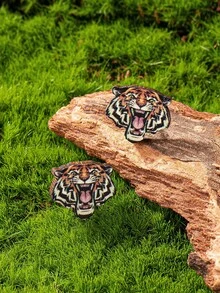 1 Pair Printed Wood Football Team Spirit Game Day Tigers Stud Earring For Women, Girlfriend Gift - Multicolor - View 6