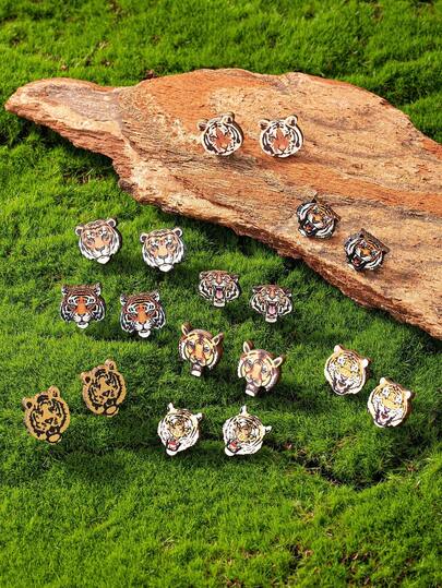 一对印花木质足球队精神比赛日老虎耳钉，女士款，女友礼物