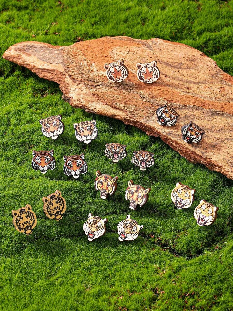 1 Pair Printed Wood Football Team Spirit Game Day Tigers Stud Earring For Women, Girlfriend Gift - Multicolor - View 1