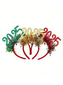 3 Packs 2025 New Year & Christmas Headpieces - Shiny Metallic Wire Stars Headdress, Suitable For Party, Photo Props And General Use - Washable Plastic Hair Accessories, Celebration, Christmas - 3 - View 1
