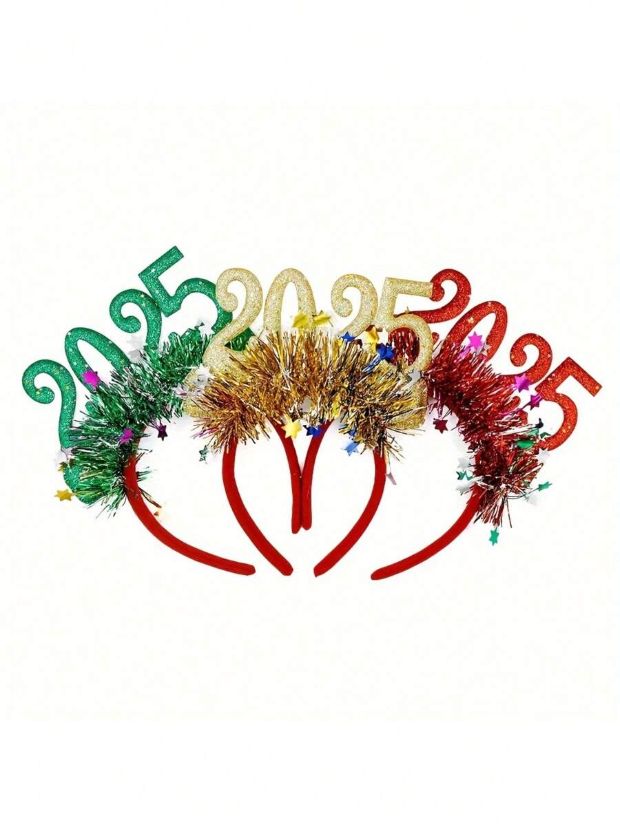3 Packs 2025 New Year & Christmas Headpieces - Shiny Metallic Wire Stars Headdress, Suitable For Party, Photo Props And General Use - Washable Plastic Hair Accessories, Celebration, Christmas - 3 - View 1