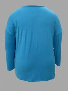 Plus Size Solid Color Casual Top With Pockets - Baby Blue - View 3
