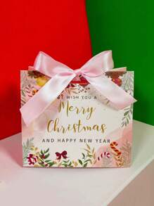 5pcs Merry Christmas Gift Bags With Bow Ribbon, Small Paper Gift Packinging Bags With Clear Window, Perfect For Holiday Parties, Birthdays & New Yeas Celebrations,Christmas