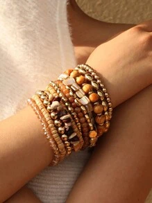 12 件/套波西米亚风格编织海滩手链套装，女士手工编织手链 - 彩色 - 查看 3