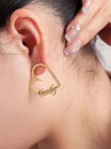 1 Pair Customized Heart-Shaped Name Earrings, Personalized Name Earrings, Stainless Steel Daily Wear Customized Name Earring, Valentine's Day Gift, Bridesmaid Gift, Christmas Gift, Mother's Day Gift, Anniversary Gift, Party Gift, Gift For Her