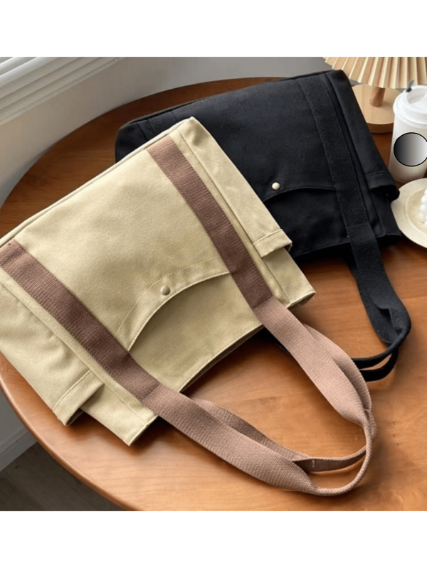[Double Pocket Zipper Upgrade Version] Large Capacity Tote Bag, Customized With Embroidered Text, Names Or Birthdays, Canvas Handbag, Fashionable And Versatile For Work, Outdoor, Commute And Books