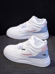 Nuevos zapatos de mujer, tenis blancos, calzado deportivo casual de moda para damas, zapatos planos para mujer, zapatos de pareja estudiante, zapatos deportivos para exteriores, zapatos blancos, zapatos deportivos cómodos, apropiados para correr o caminar, suela suave - blanco y azul - Ver 2