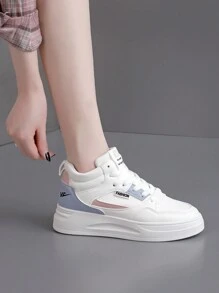 Nuevos zapatos de mujer, tenis blancos, calzado deportivo casual de moda para damas, zapatos planos para mujer, zapatos de pareja estudiante, zapatos deportivos para exteriores, zapatos blancos, zapatos deportivos cómodos, apropiados para correr o caminar, suela suave - blanco y azul - Ver 6