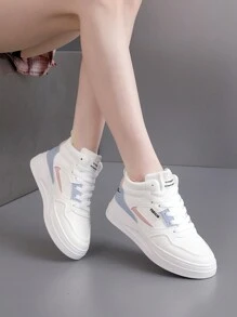 Nuevos zapatos de mujer, tenis blancos, calzado deportivo casual de moda para damas, zapatos planos para mujer, zapatos de pareja estudiante, zapatos deportivos para exteriores, zapatos blancos, zapatos deportivos cómodos, apropiados para correr o caminar, suela suave - blanco y azul - Ver 5