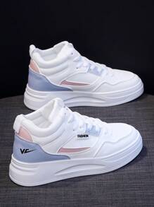 Nuevos zapatos de mujer, tenis blancos, calzado deportivo casual de moda para damas, zapatos planos para mujer, zapatos de pareja estudiante, zapatos deportivos para exteriores, zapatos blancos, zapatos deportivos cómodos, apropiados para correr o caminar, suela suave - blanco y azul - Ver 1