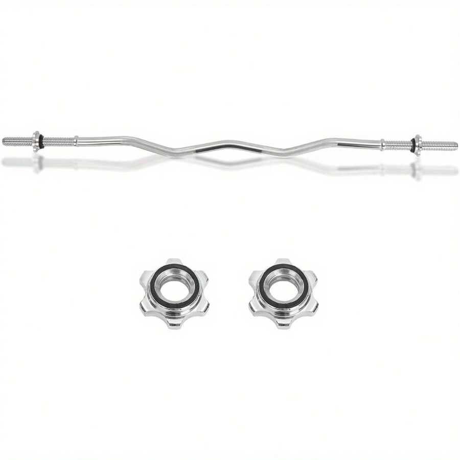 EZ Bar, EZ Curl Bar 4ft, Barbell Bar, Barbell Weight Bar With 2 Spring Clips - Style1 - View 1