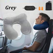Juego de 3 piezas: antifaz para ojos, tapones para los oídos, almohada de viaje inflable y compacta con cuello anti-ruido y anti-brillo, reposacabezas ergonómico con funda de terciopelo suave y lavable para camping, viaje, avión, tren, coche, oficina - Negro - Ver 15