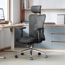 SIHOO M18 Ergonomic Office Chair For Big And Tall People Adjustable Headrest With 2D Armrest Lumbar Support And PU Wheels Swivel Tilt Function Black - 灰框灰網 - 查看 11