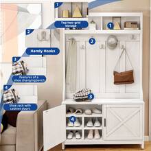 Hall Tree W/ Shoe Storage Bench 7 Hooks Coat Rack For Hallway Entryway Organizer