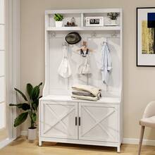 Hall Tree W/ Shoe Storage Bench 7 Hooks Coat Rack For Hallway Entryway Organizer