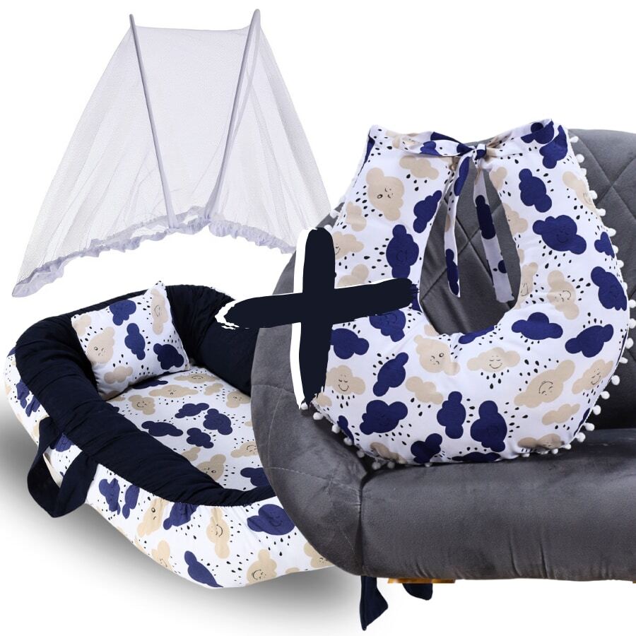 MeF Mae e Filho Baby Crib Reducer Nest Kit + Breastfeeding Pillow + Removable Portable Mosquito Net - 海洋雲 - 查看 1