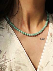 新款中国风手工串珠玉项链，天然石项链女士珠宝，圆珠颈链适合日常佩戴 - 彩色 - 查看 5