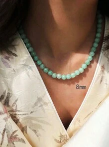 新款中国风手工串珠玉项链，天然石项链女士珠宝，圆珠颈链适合日常佩戴 - 彩色 - 查看 8