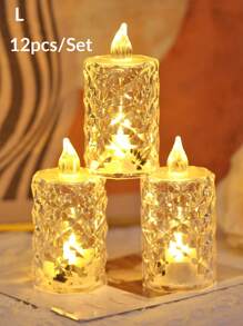 3/12/24pcs Large Acrylic Crystal Pattern LED Electronic Candle Lights, Battery Operated, Rose Pattern Projection Tea Candle Lights, Flameless Candle Lights, Suitable For Wedding, Valentine's Day, Christmas, Holidays, Home Decor, Christmas Table Decor - Huang Guang - View 13