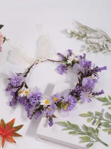 1件套迷人新娘婚礼节日森系仙女花环头饰发箍头冠发饰发圈发饰发藤、皇冠、女士发饰 - 紫色 - 查看 6