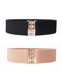 2pcs Solid Color Elastic Buckle Waist Belts, Wide Design For Women Summer, School Fall, Autumn, Halloween - Multicolor - View 16