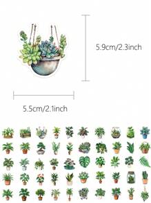50 张绿色植物贴纸，适用于日记、剪贴簿、手机壳、笔记本、玻璃杯、装饰性防水贴纸包、贴纸套装、儿童临时纹身、贴纸剪贴簿 - 彩色 - 查看 2