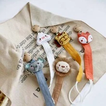 1 pieza Clip de chupete de tela con diseño de animal de dibujos animados león, tigre, zorro, cadena de chupete 2 en 1 antiperdicida - Multicolor - Ver 4