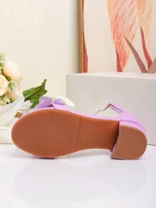 1 Pair Summer New Fashion Roman High Heel Pearl Decorated Sandals, Girls' High Heel Dance Shoes, Students Performance & Daily Activity Sandals, Wedding Shoes - Purple - View 8