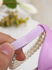 1 Pair Summer New Fashion Roman High Heel Pearl Decorated Sandals, Girls' High Heel Dance Shoes, Students Performance & Daily Activity Sandals, Wedding Shoes - Purple - View 7