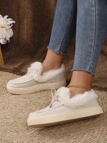 新款时尚厚底防水毛绒内衬复古情侣踝靴秋冬季 - 米色 - 查看 3