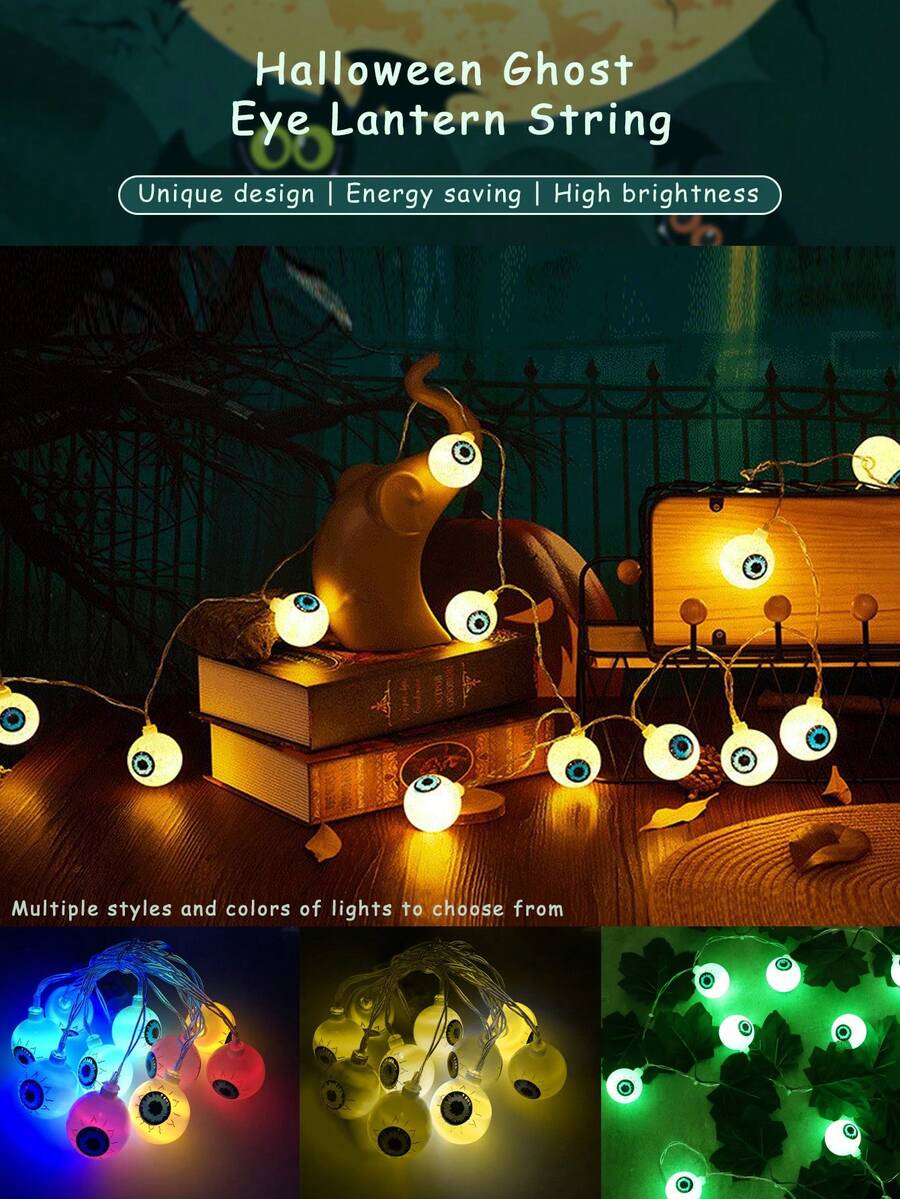Đèn LED Halloween phát sáng mắt dây trang trí ngày lễ đạo cụ đáng sợ bầu không khí ma ám nhãn cầu dây đèn lá nhiều màu - Nhiều màu - Xem 1