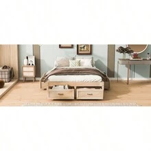 Full Size Platform Bed With 6 Storage Drawers, Antique Natural - 仿古天然+MDF+LVL 如圖所示 - 查看 17