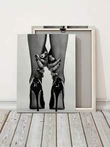 1pc Frameless Canvas Wall Art Fishing Net Stockings And High Heels Poster Painting Aesthetic Home Decoration, Gift Set For Friends Wall Art Decoration, Used For Living Room, Bedroom, Office, Bar Wall Decoration