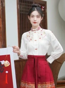 Áo dài tay thêu hạt cườm phong cách Trung Hoa thanh lịch mùa xuân cho Tết Nguyên đán, đám cưới Trung Quốc, hàng ngày, đường phố, đi làm, ở nhà và những dịp khác để mặc áo Hanfu - trắng - Xem 2
