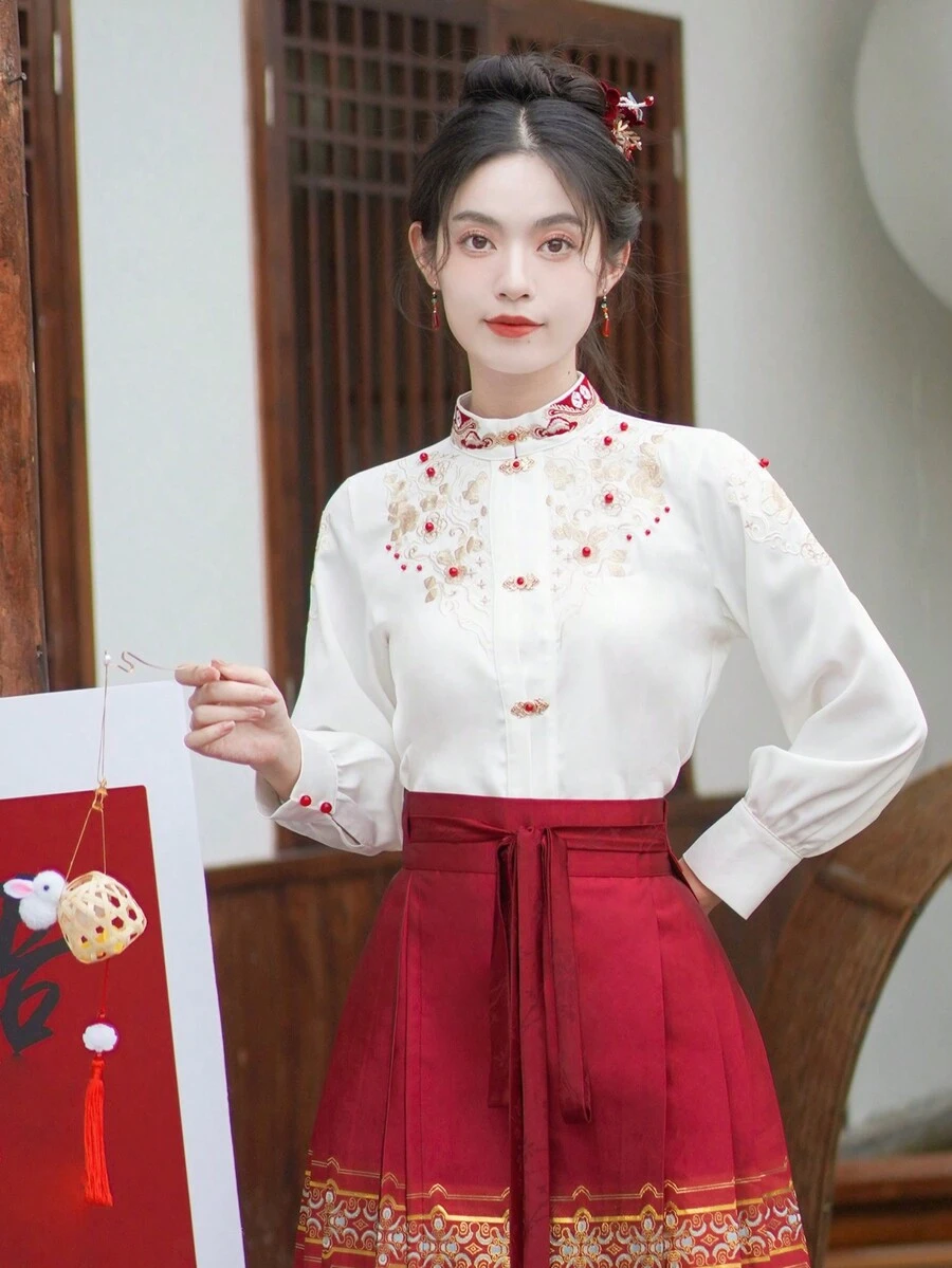 Áo dài tay thêu hạt cườm phong cách Trung Hoa thanh lịch mùa xuân cho Tết Nguyên đán, đám cưới Trung Quốc, hàng ngày, đường phố, đi làm, ở nhà và những dịp khác để mặc áo Hanfu