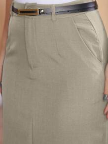STYLE FASHION Two-Tone Linen Long Skirt With Black Belt/The Fabric Is Better Than Tailoring//Slits On Both Sides/Button Details/Casual/Trend/Look/Everyday/Summer/Elegant/Casual/Stylish/Collection 2024 - 米色 - 查看 3