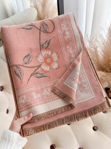 1pc New Simple Floral Pattern Jacquard Faux Cashmere Warm Scarf For Women, Fashion Autumn Winter Shawl Suitable For Decoration Accessories Women - Multicolor - View 11