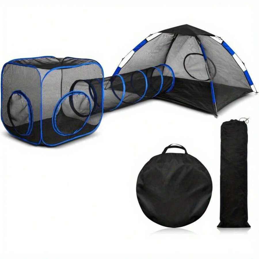 Cat Tent With Tunnel For Outdoor Cat Enclosures, Portable Playpen Play