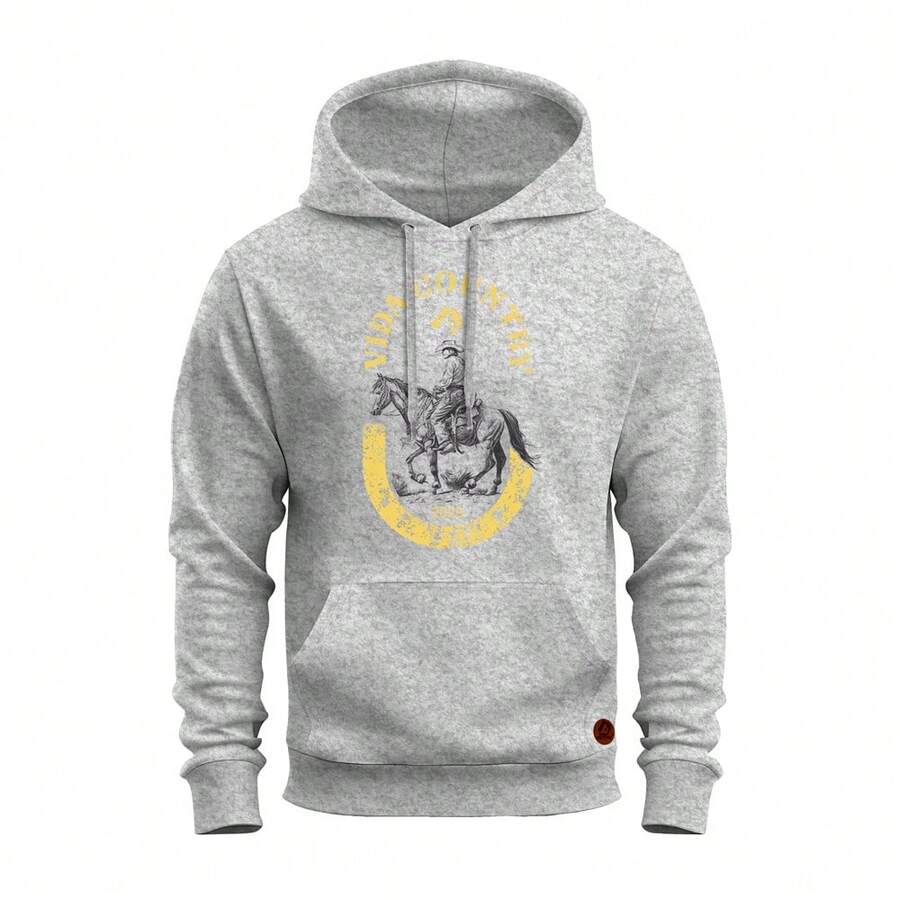 Sweatshirt Cold Weather Kangaroo Printed Cotton Cowboy Country Life - Xám - Xem 1
