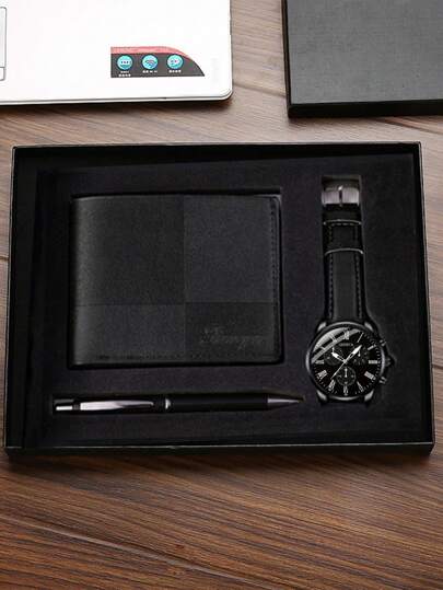 Gift Box Set: Classic Fashion Quartz Watch + Pen + Wallet + Gift Box, Suitable For Wedding Gift, Birthday Gift, Couple's Gift, Father's Day Gift, Teacher's Gift, Company Annual Meeting Gift, Business Man Gift Valentines