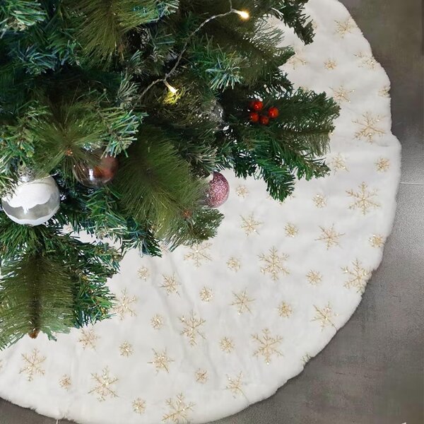 1 pieza Falda para árbol de Navidad de 35 pulgadas, de peluche artificial blanco, disponible en varios tamaños de 60/90 cm, decoración navideña con encaje en la base del árbol, manta acolchada de terciopelo grueso, decoración de escena, decoración del hogar, suministros de decoración para fiestas navideñas, decoración de habitación, Navidad, decoración navideña, decoraciones de invierno