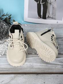 1 Đôi Giày Bốt Trẻ Em, Giày Bốt Cổ Cao Thời Trang Phong Cách Anh Unisex Thu/Đông Mới Cho Trẻ Em - Màu be - Xem 5