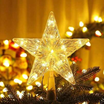 Christmas Tree Top Star Warm White Decoration, Christmas Tree Top Decoration Five-Pointed Star Light, Suitable For Holiday Decoration, Room Decoration, Home Decoration, Office Decoration, Theme Party Decoration, Christmas Decoration,Christmas Christmas Decorations Winter Christmas Decorations Home Christmas Gifts Christmas Decor